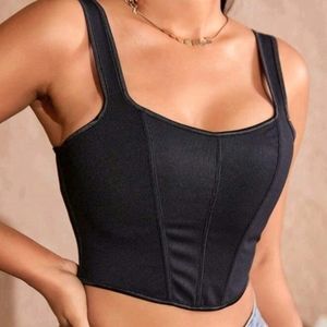 NEW Apperloth A Solid Lace Up Back Crop Shapewear Overbust Corset Top Size Large